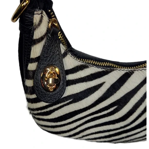 Charlie Leather Belluccina Black & White Zebra Print Small Shoulder Bag - NWT - Picture 9 of 15